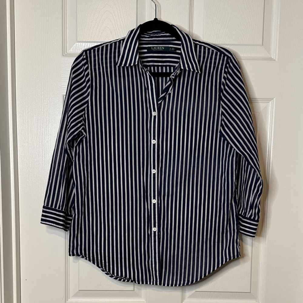 Lauren Ralph Lauren Navy & White Vertical-Stripe Button-Front Shirt